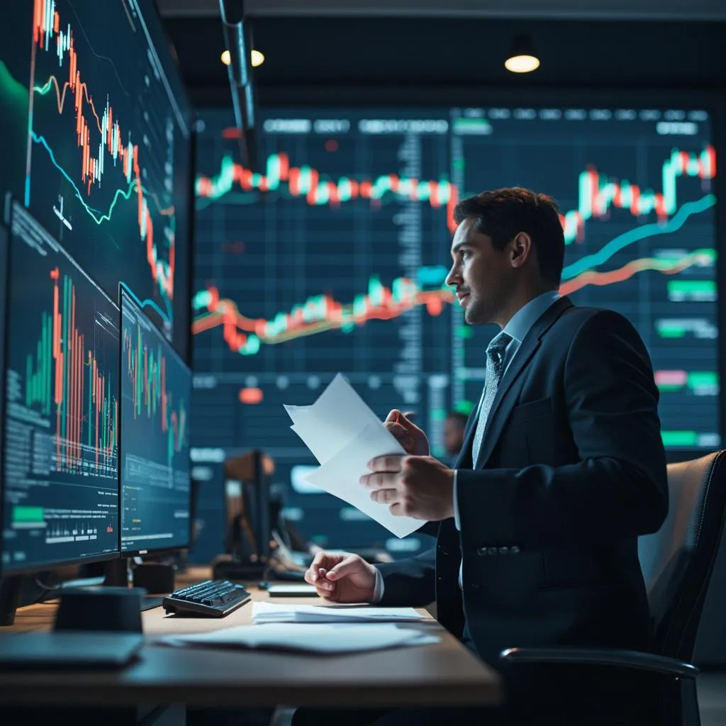 Financial analysts studying market data