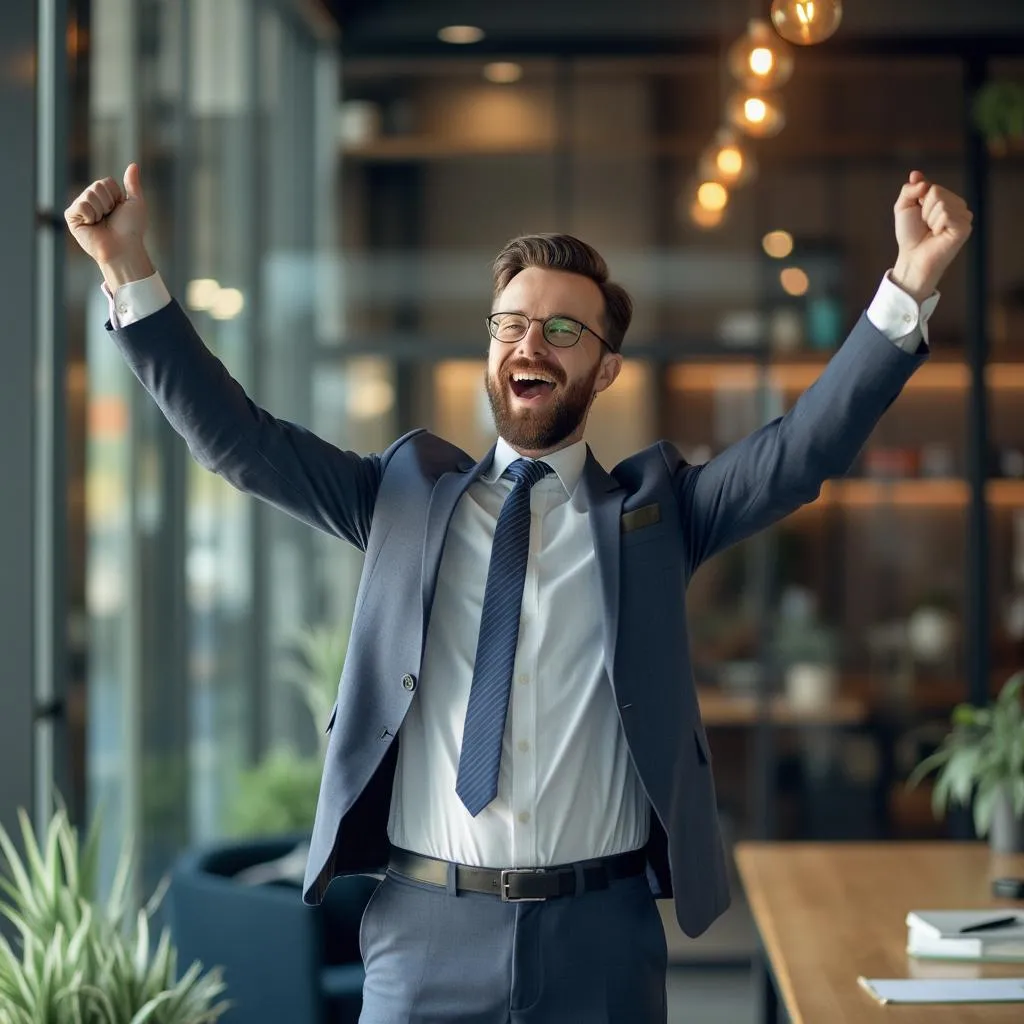 Successful businessman celebrating